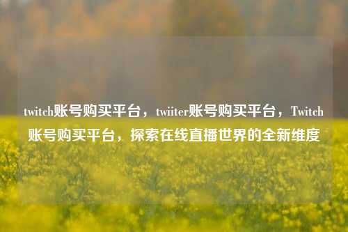 twitch账号购买平台，twiiter账号购买平台，Twitch账号购买平台，探索在线直播世界的全新维度
