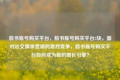 脸书账号购买平台，脸书账号购买平台2块，面对社交媒体营销的激烈竞争，脸书账号购买平台如何成为新的增长引擎？