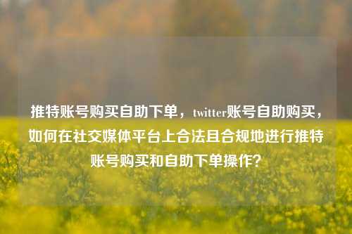 推特账号购买自助下单，twitter账号自助购买，如何在社交媒体平台上合法且合规地进行推特账号购买和自助下单操作？
