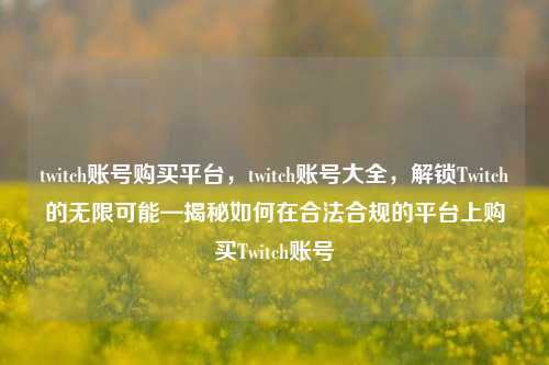 twitch账号购买平台，twitch账号大全，解锁Twitch的无限可能—揭秘如何在合法合规的平台上购买Twitch账号