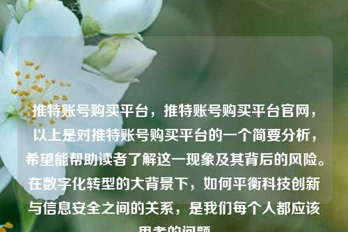 推特账号购买平台，推特账号购买平台官网，以上是对推特账号购买平台的一个简要分析，希望能帮助读者了解这一现象及其背后的风险。在数字化转型的大背景下，如何平衡科技创新与信息安全之间的关系，是我们每个人都应该思考的问题