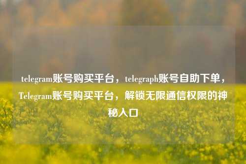 telegram账号购买平台，telegraph账号自助下单，Telegram账号购买平台，解锁无限通信权限的神秘入口